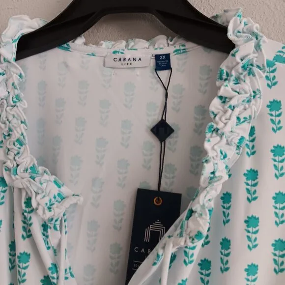 Cabana Life Smocked Waist Dress UPF 50 , White/Aqua Sz 3X a654952 - Picture 6 of 7